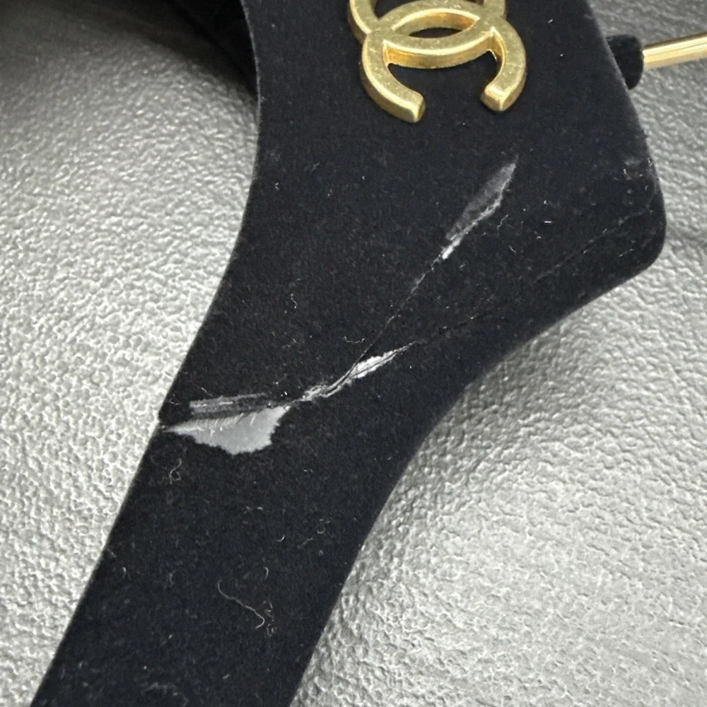 BROKEN Chanel Black Velvet Plastic Hanger Gold Logo Authentic,